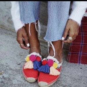 Soludos Pom Pom Espadrille Mule Red 7.5